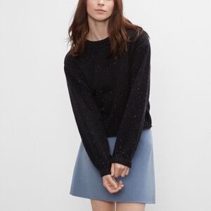 Club Monaco Sweater Women’s Small Wool Crop Donegal Black Crewneck Sweater